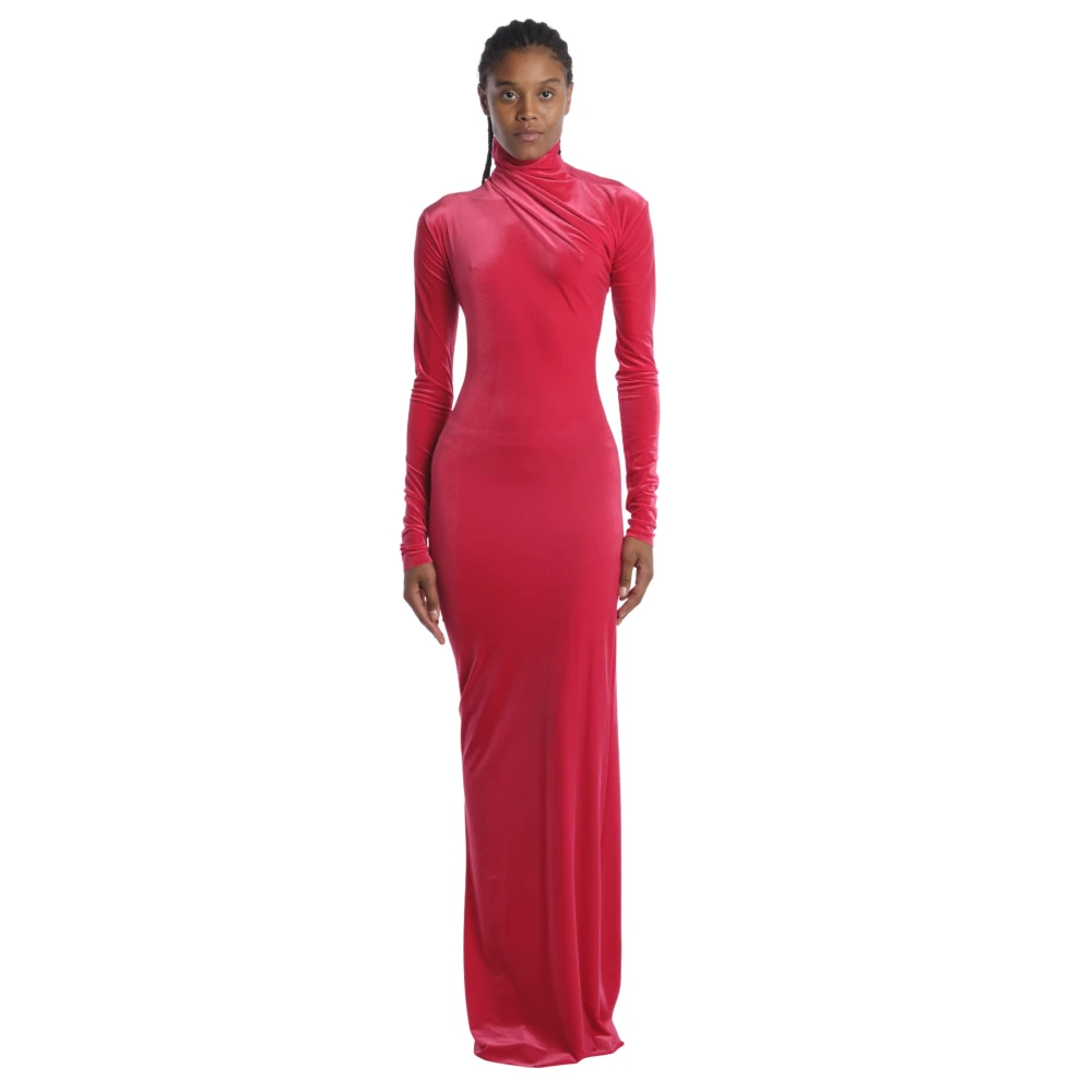 Amazuin Fluwelen Hoge Hals Rode Jurk Red Dames