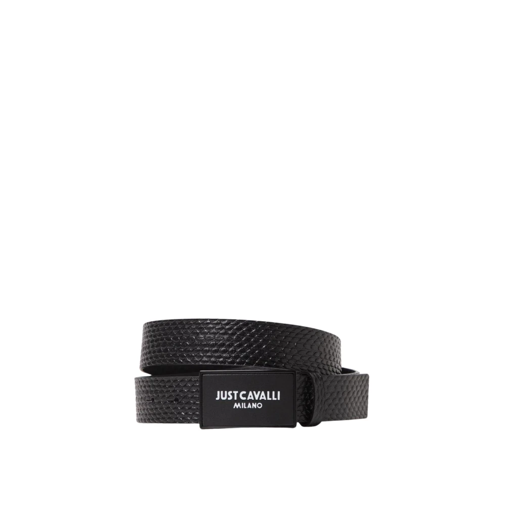 Just Cavalli Men's Black Logo Buckle Leather Belt Stylish Accessory