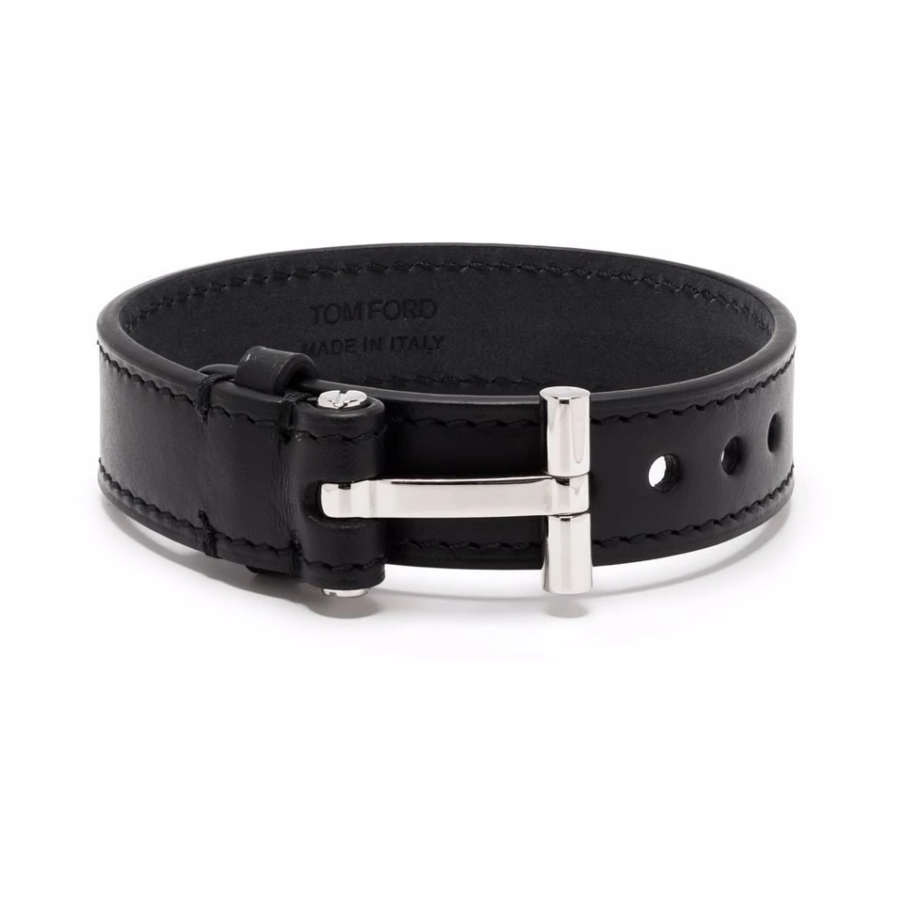 Tom Ford Zwart Leren T-slot Armband Black Heren