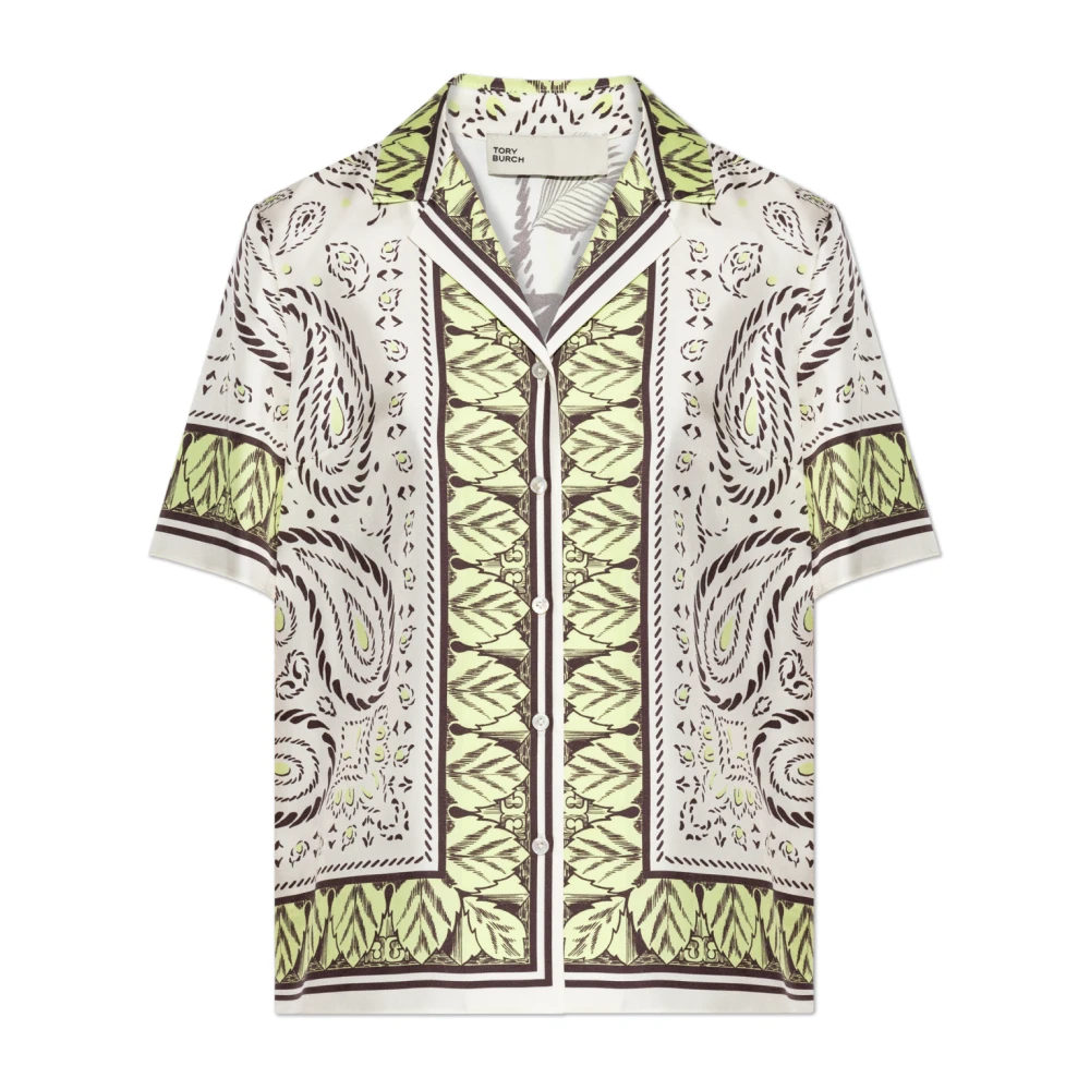 Tory Burch Women's Beige Shirts, S, Silk Printed Shirt