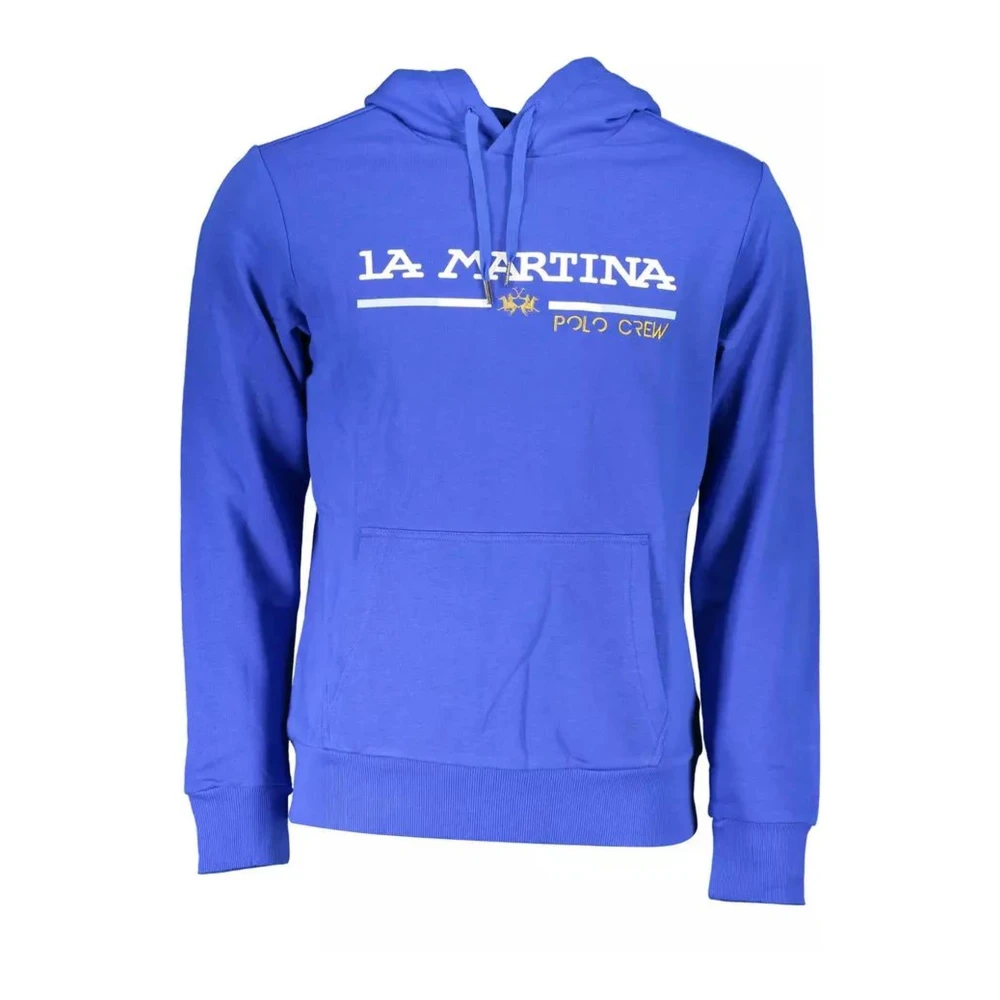 La Martina Men's Blue Embroidered Hooded Sweatshirt