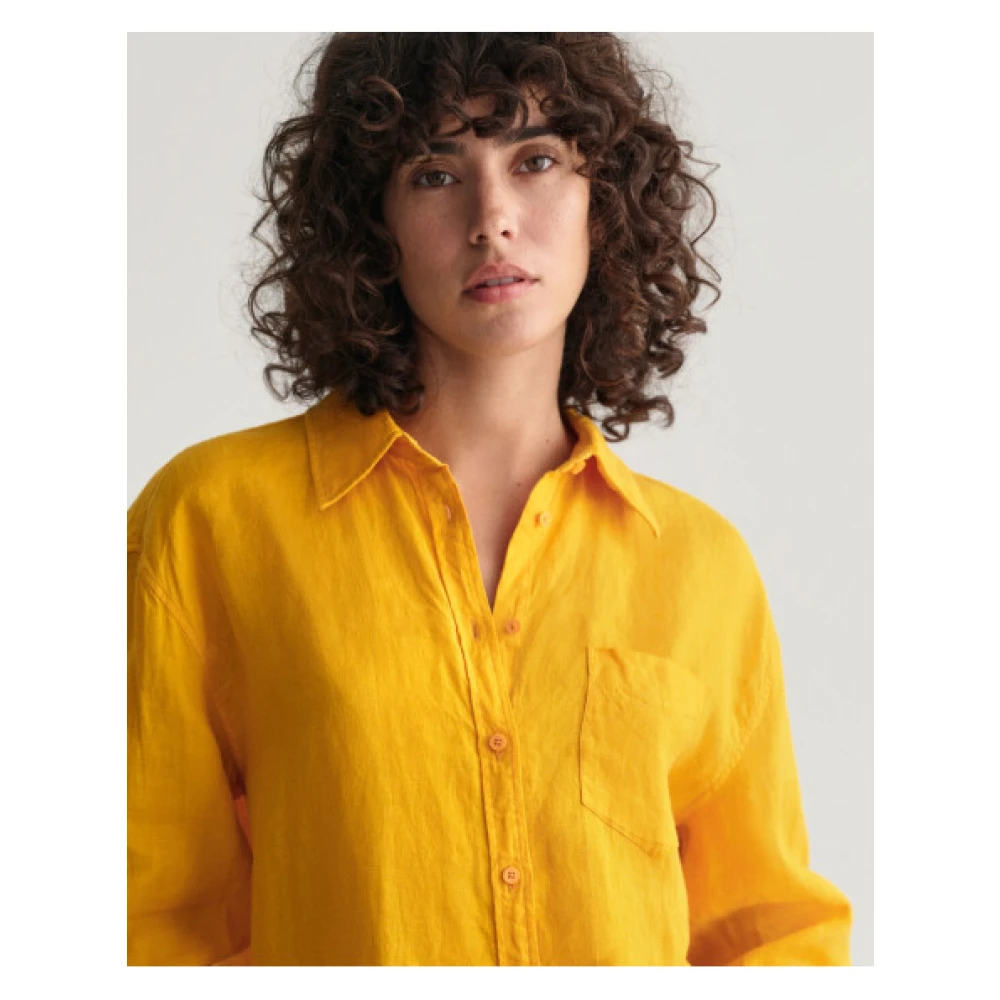 Gant Oversized Linnen Shirt Yellow Dames