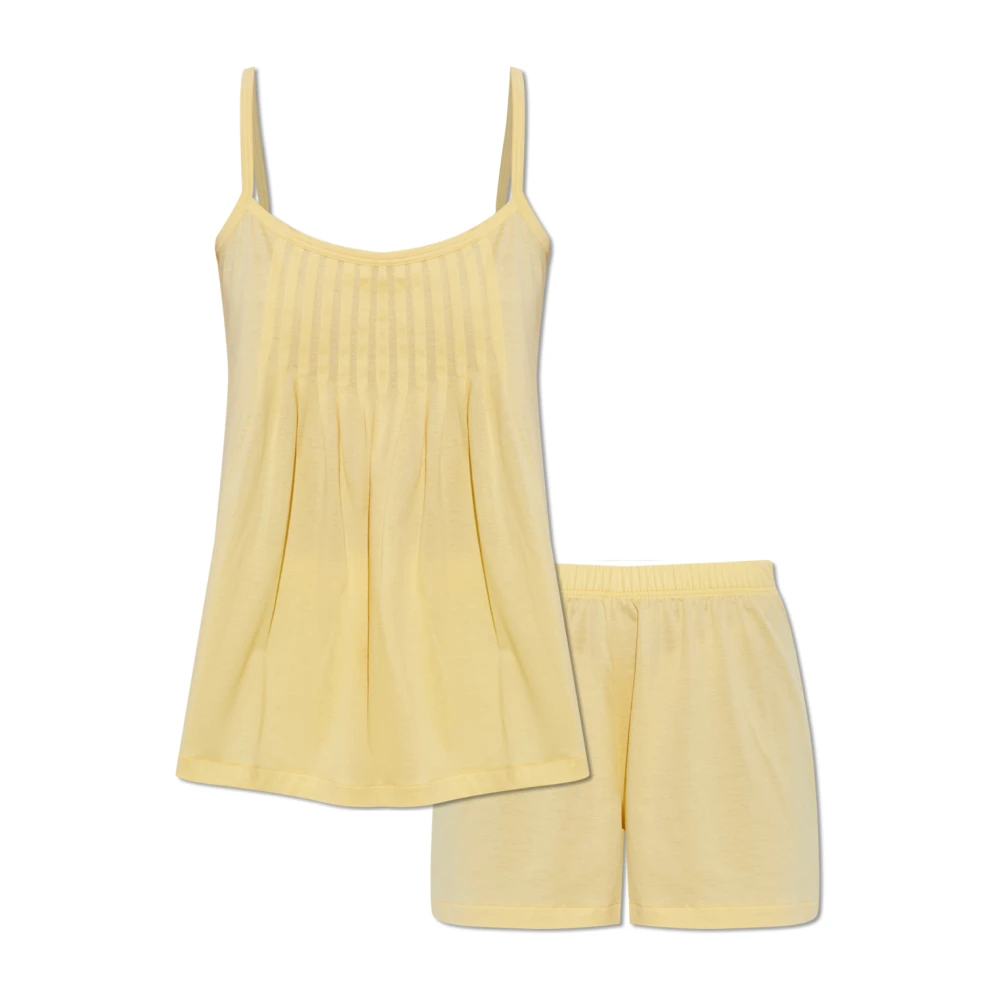 Hanro Mujer Amarillo - Conjunto De Pijama De Algodón Plisado Juliet - Nightwear & Lounge - L - Conjunto De Pijama De Algodón Plisado Juliet