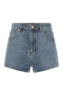 Rhinestone Croc Effect Denimshorts