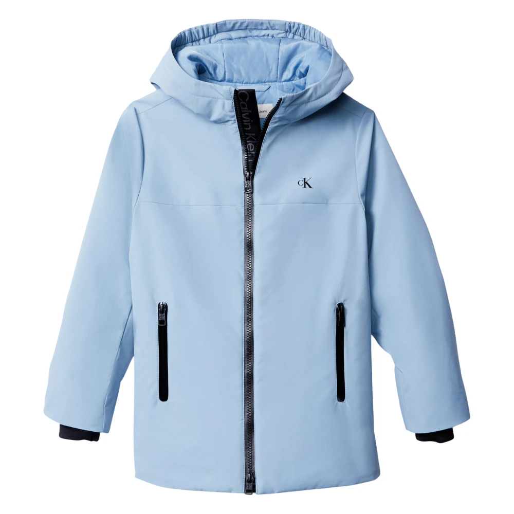 Calvin Klein Boys Blue Light Jackets, 14 Y, Nylon Technical Hooded Jacket