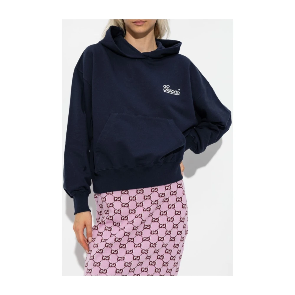 Gucci Blauwe Hoodie met Logo Blue Dames