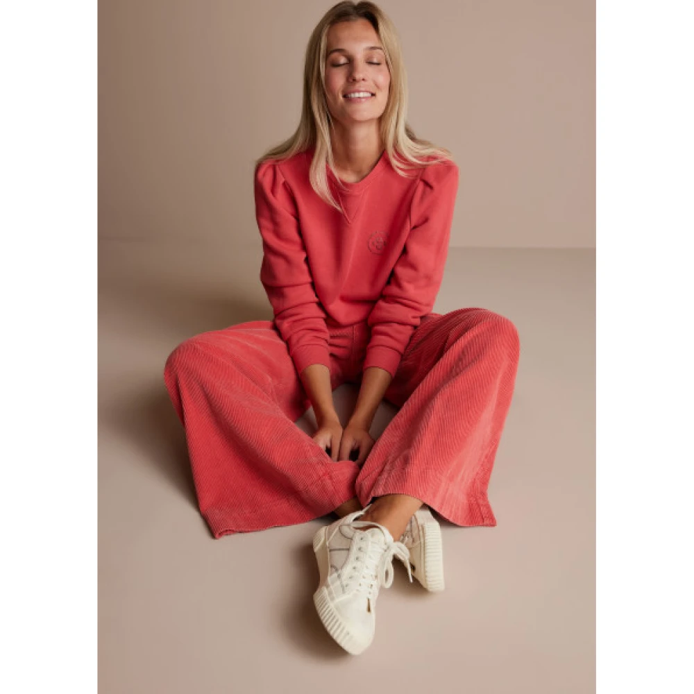 Summum Woman Fluwelen Broek met Hoge Taille en Wijde Pijpen Red Dames