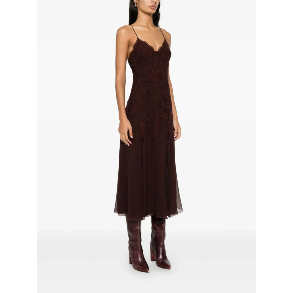 Ermanno Scervino Bordeaux Chiffon Midi Jurk met Borduurwerk Red Dames