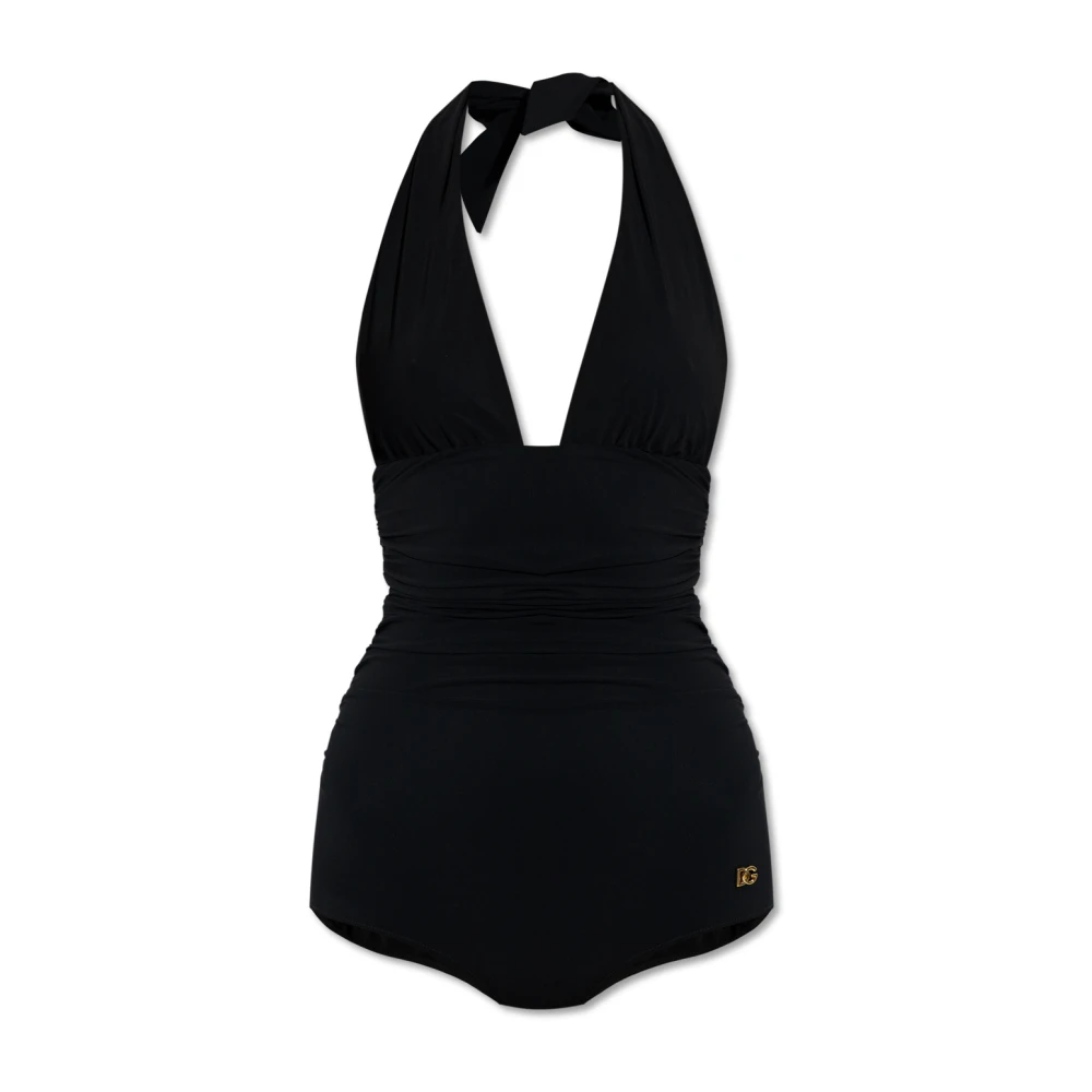 Dolce & Gabbana Women's Black One-Piece Swimsuit With Plunging Neckline - Swimsuits - L - Swimwear