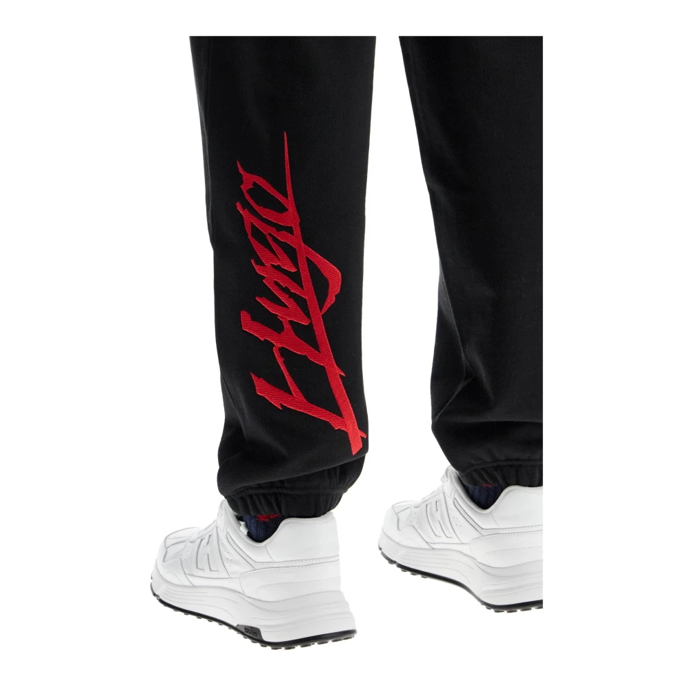Hugo Boss Logo Joggers in Geborsteld Katoen Jersey Black Heren