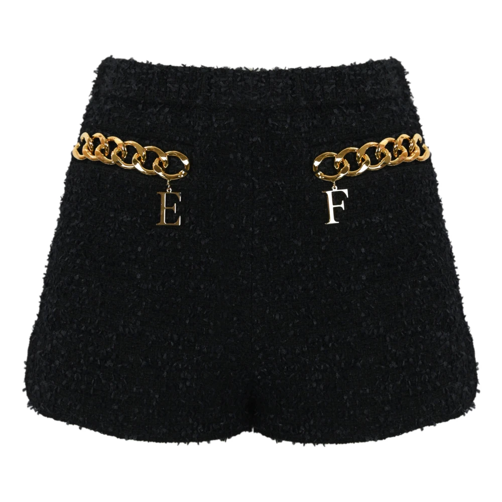 Elisabetta Franchi Zwarte Tweed Shorts met Elastische Tailleband Black Dames