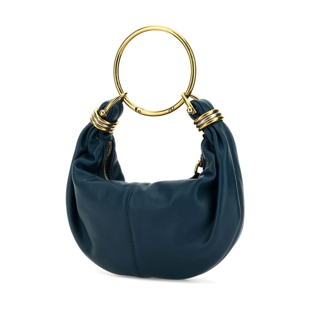 Chloé Blauwe Hobo Tas met Gouden Logo Blue Dames