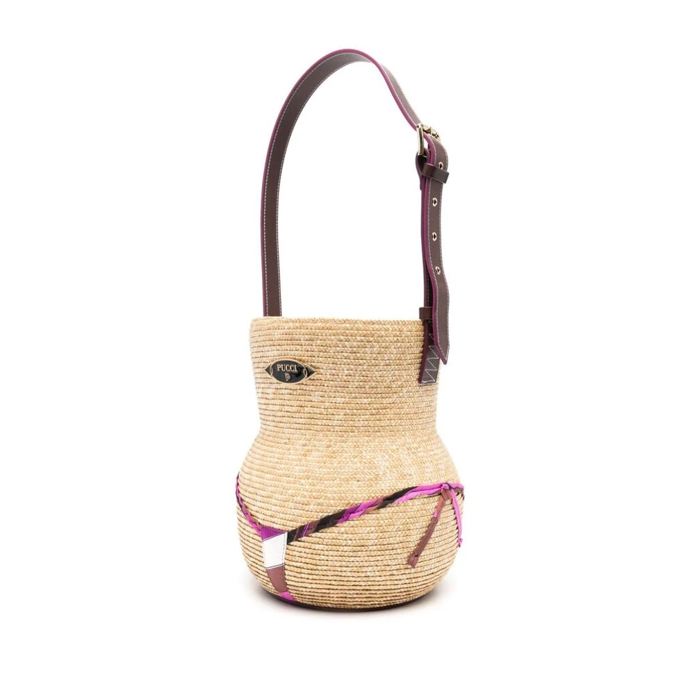 EMILIO PUCCI Stro Trekkoordtas met Bikini Motief Beige Dames