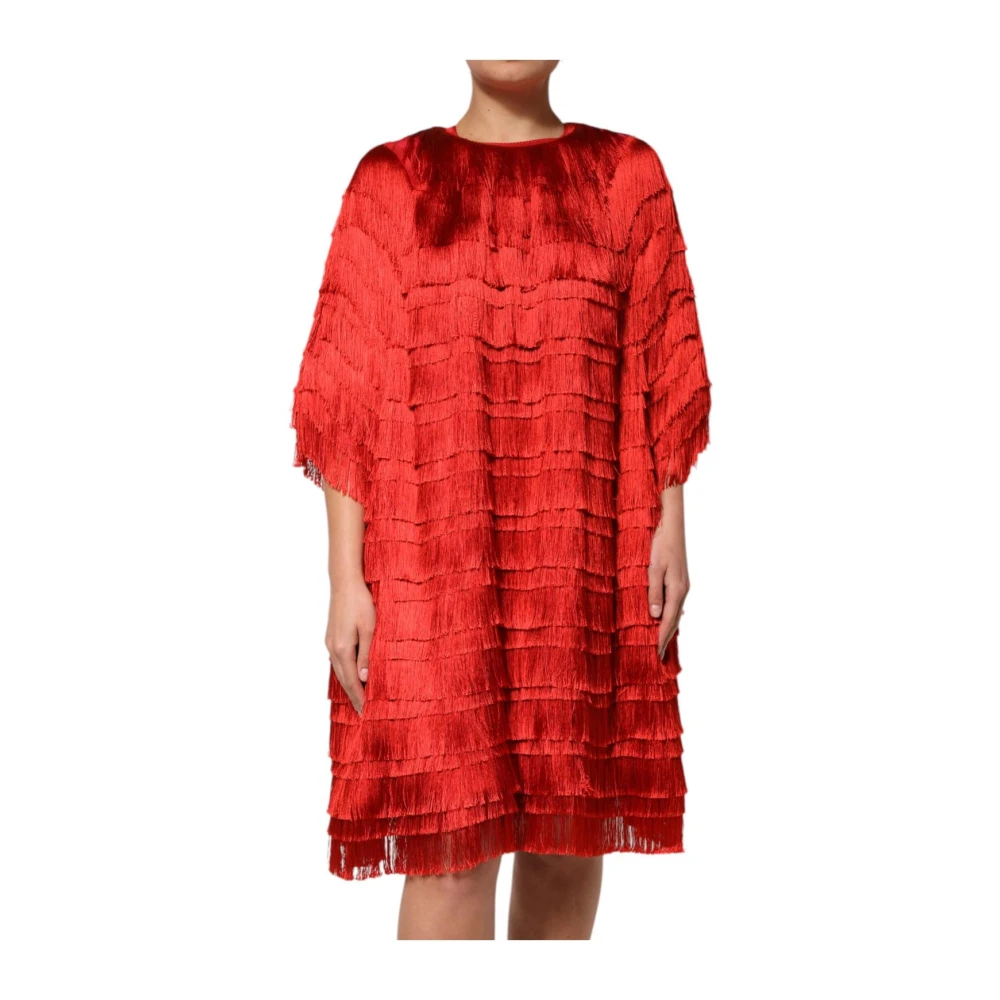 Dolce & Gabbana Donna Rosso - Abito Con Frange - Dresses - S