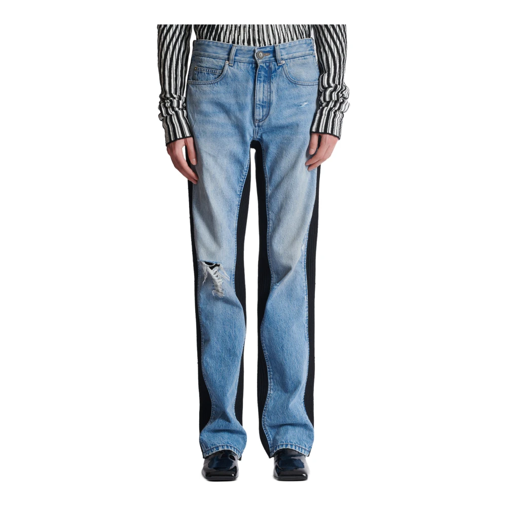 Balmain Losvallende denim en gebreide jeans Blue Heren