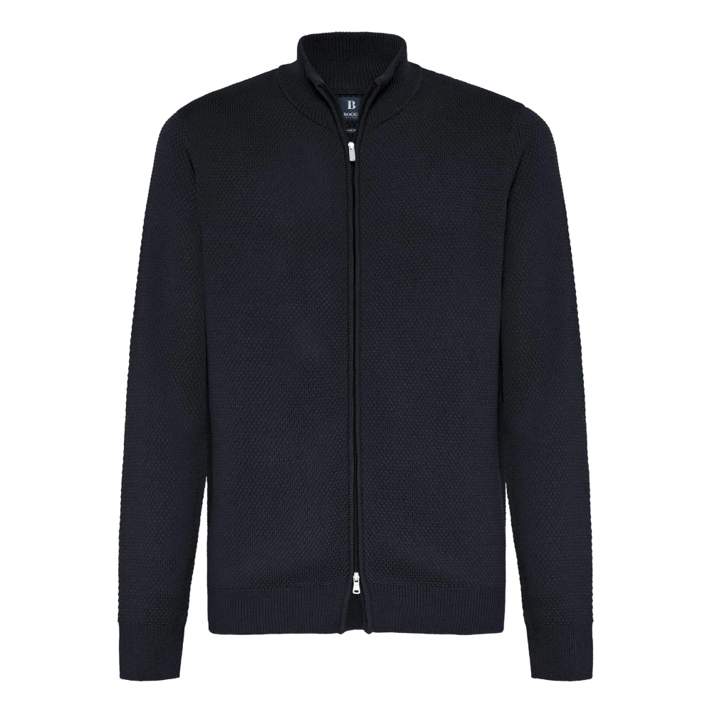 Boggi Milano Merino Wol Full Zip 7 Gg Blue Heren