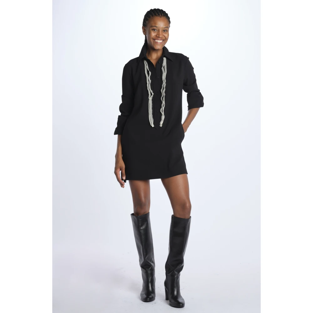 N21 Zwart Kant Inzet Mini Jurk Black Dames