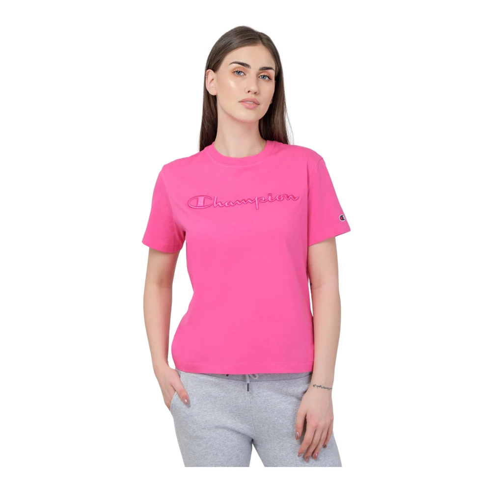 Champion Dames T-shirt met Geborduurd Logo Pink Dames