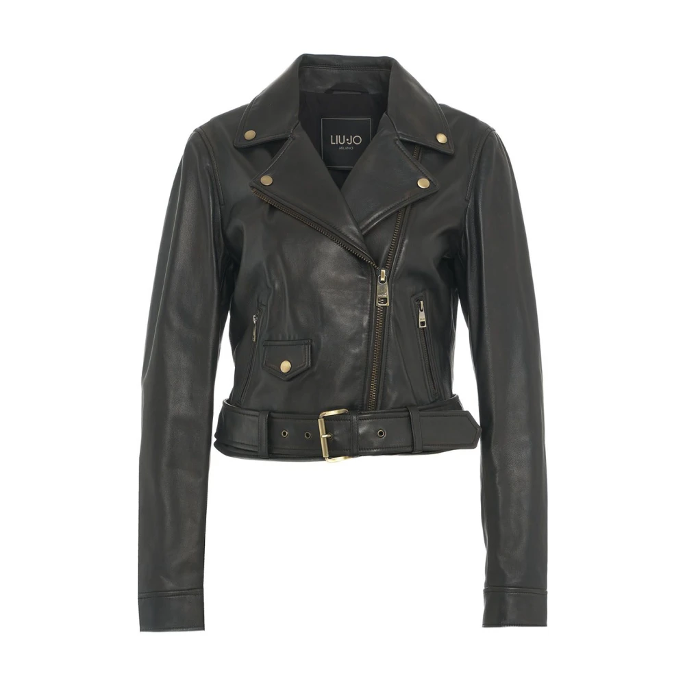 Liu Jo Leren Bikerjack met Gouden Details Black Dames