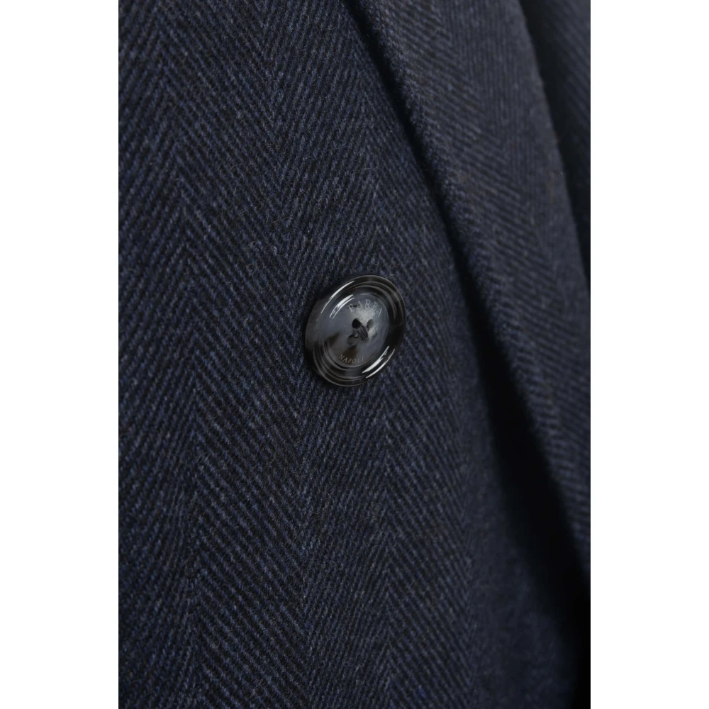 Barba Blauwe dubbelrijige wollen jas visgraat Blue Heren