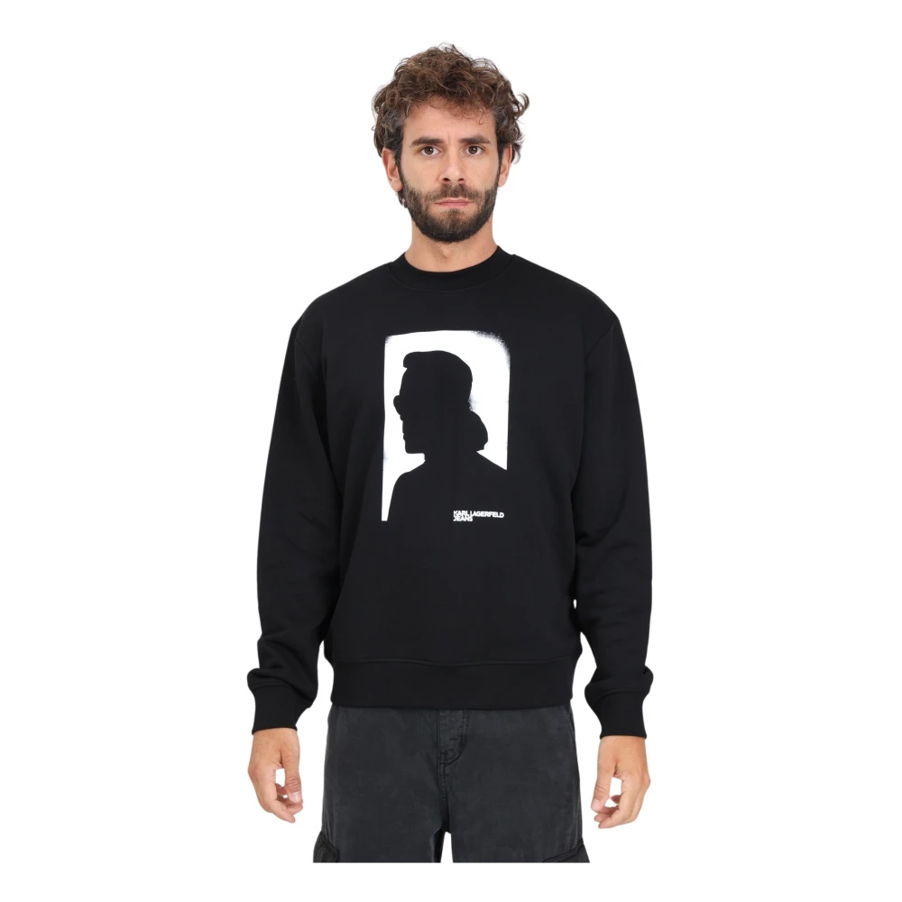 Karl Lagerfeld Zwart Crewneck Sweatshirt met Portretprint Black Heren