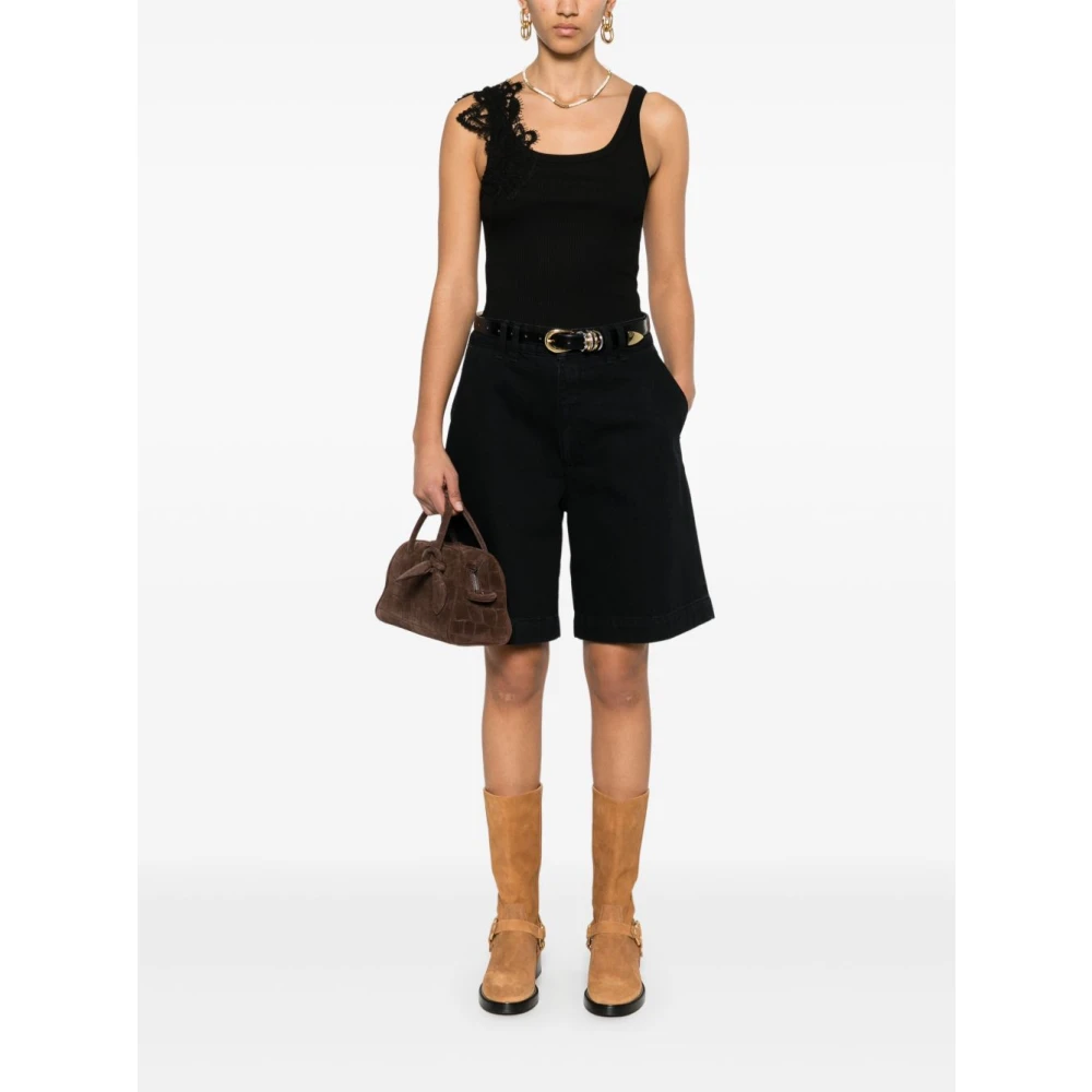Ermanno Scervino Zwarte Mouwloze Geribbelde Top Black Dames