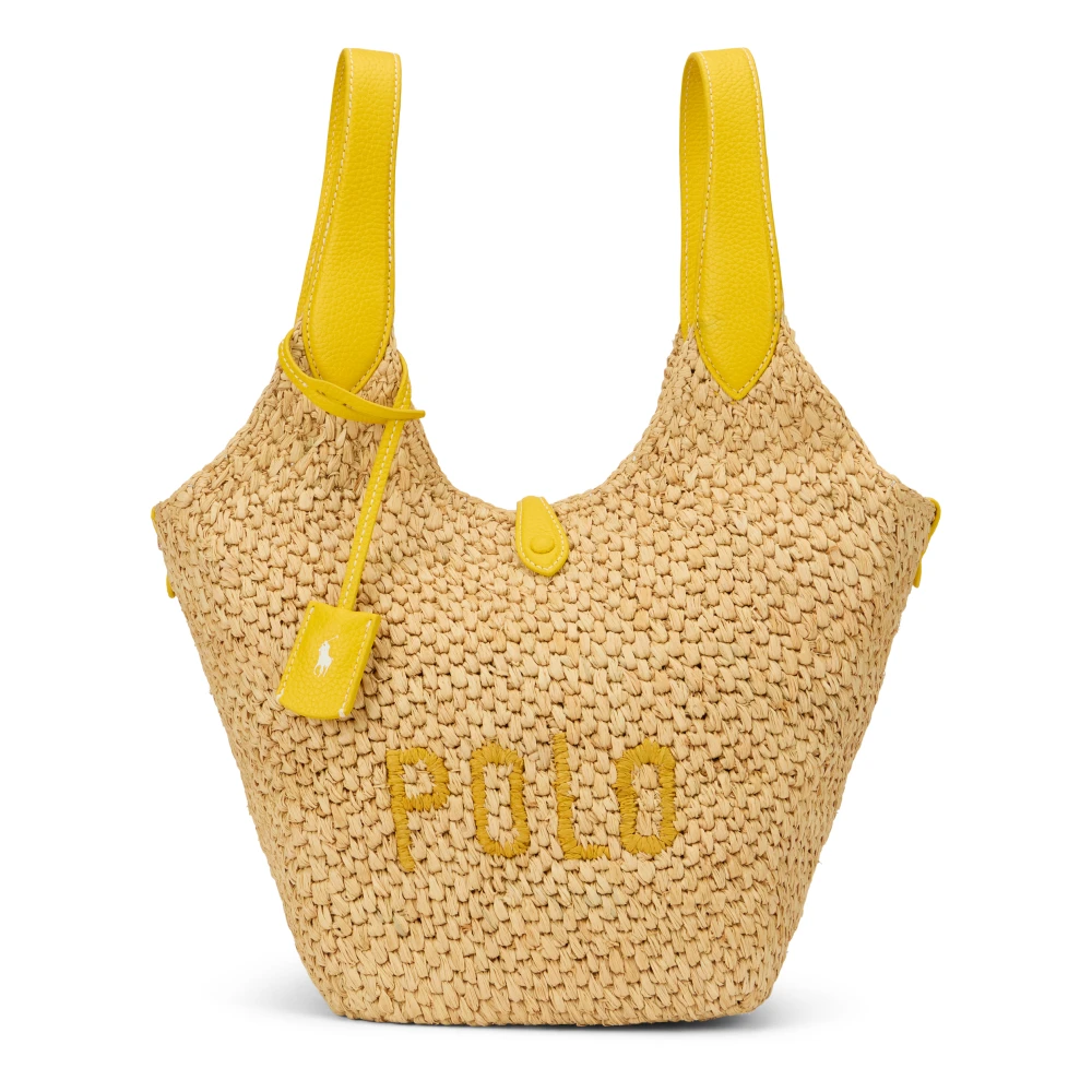 Polo Ralph Lauren Women's Yellow Shopping Bags, One Size, Polo Play Raffia-Leather Tote