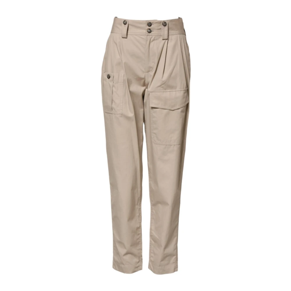 Dolce & Gabbana Donna Beige Pantaloni In Cotone Tapered