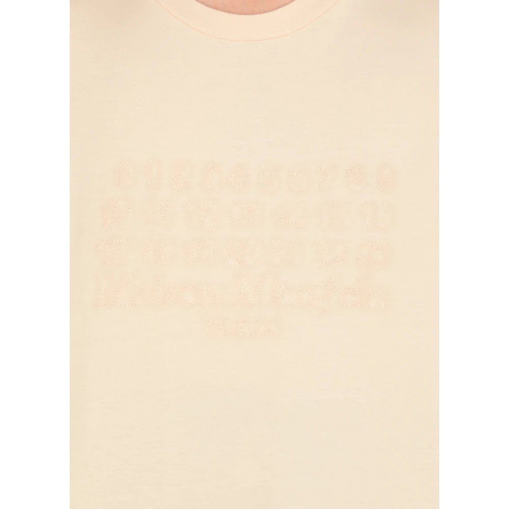 Maison Margiela Natuurlijke Katoenen T-shirt met Geborduurd Logo Beige Heren