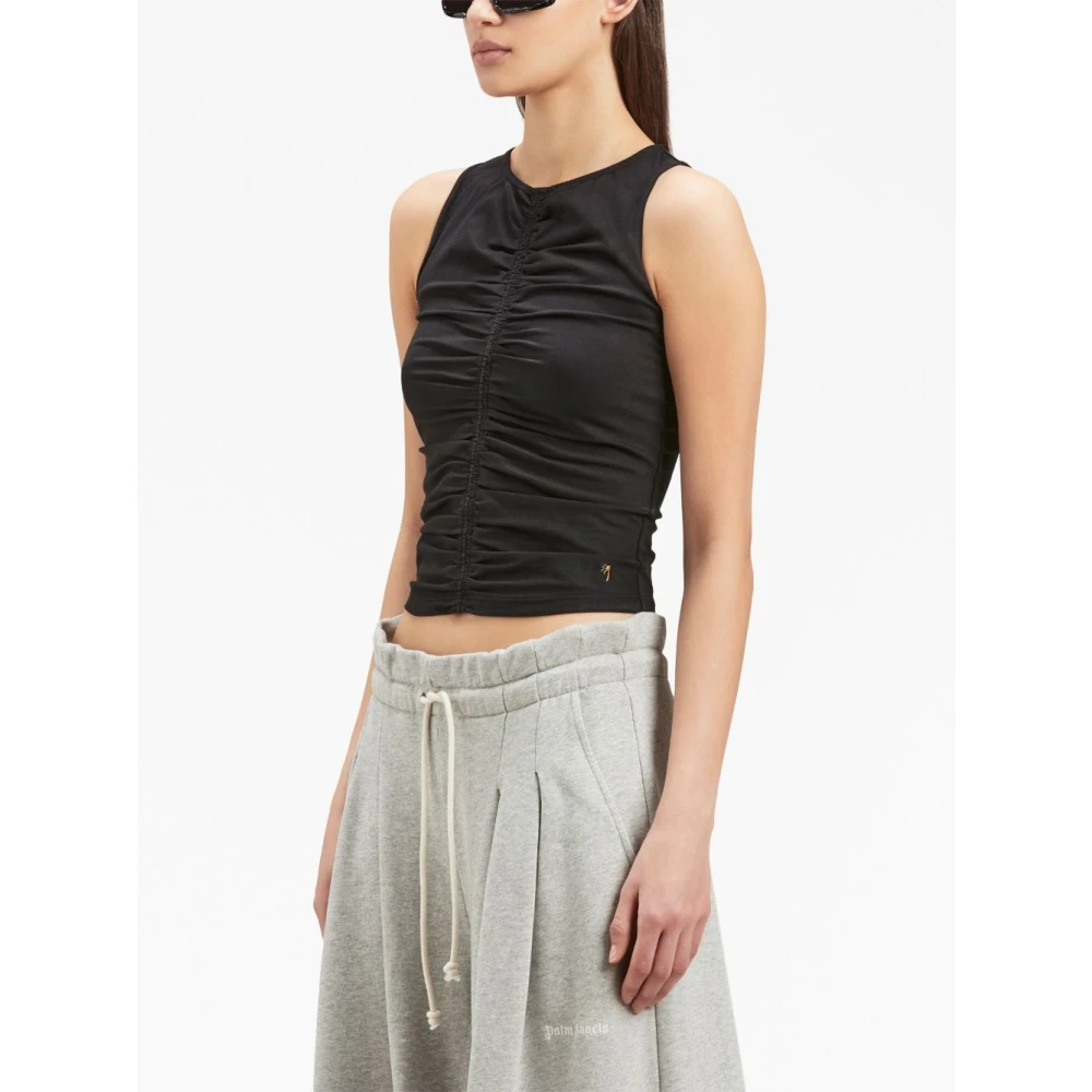 Palm Angels Zwarte Jersey Top met Ruchedetail aan de Voorkant Black Dames