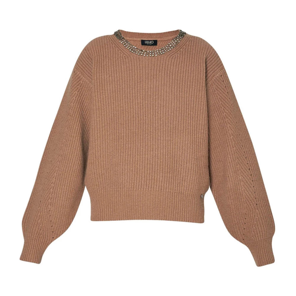 Liu Jo Wollen trui met Rhinestone ronde hals Brown Dames