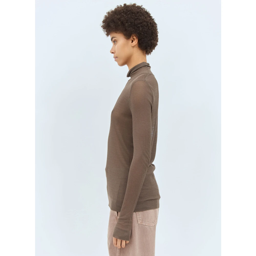 Lemaire Geribbelde High Neck Top Brown Dames
