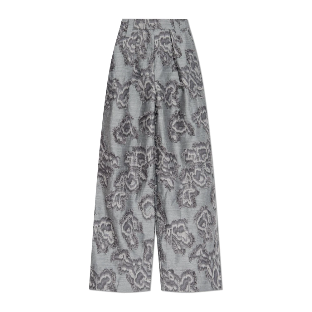 Ganni Women's Gray Wide Trousers, L, Vintage-Effect Trousers