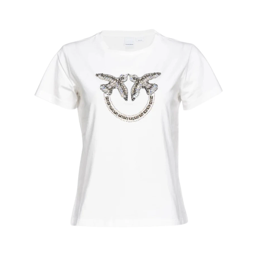 Pinko Love Birds Geborduurd T-shirt White Dames
