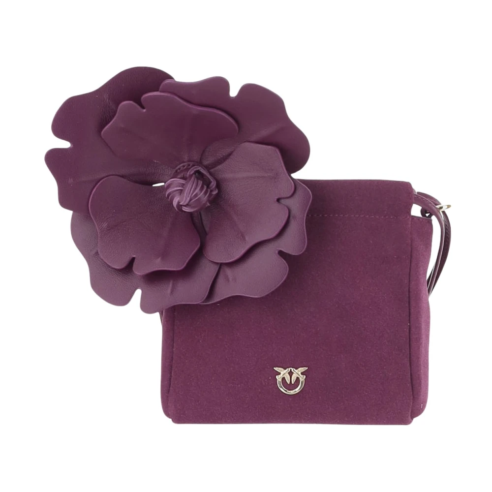 Pinko , Bucket Bags, Female, Purple, One Size, Suede Bucket Bag With Nappa Leather Flower