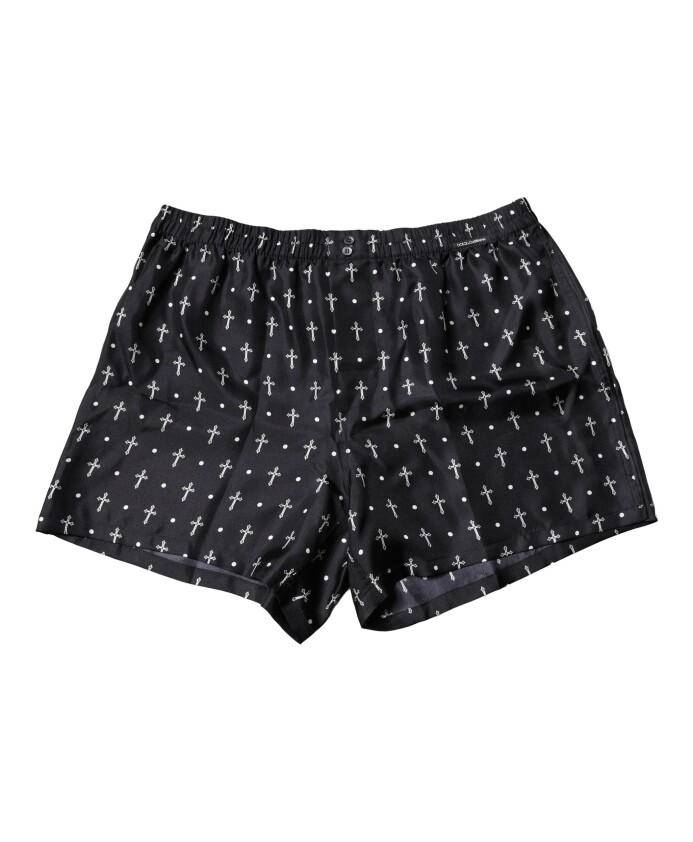 shorts-de-plage-imprimes-en-soie-noire