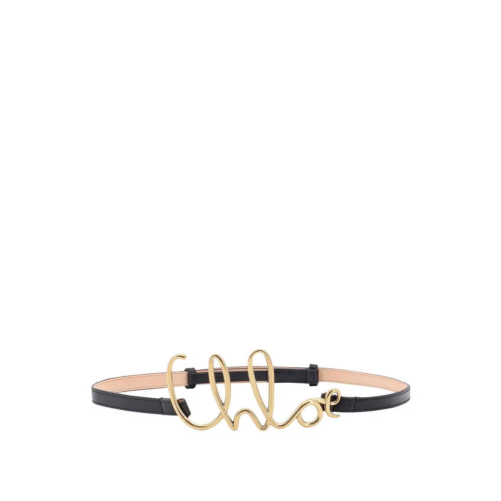 Chloé Leren Riem met Metalen Logo Gesp Black Dames