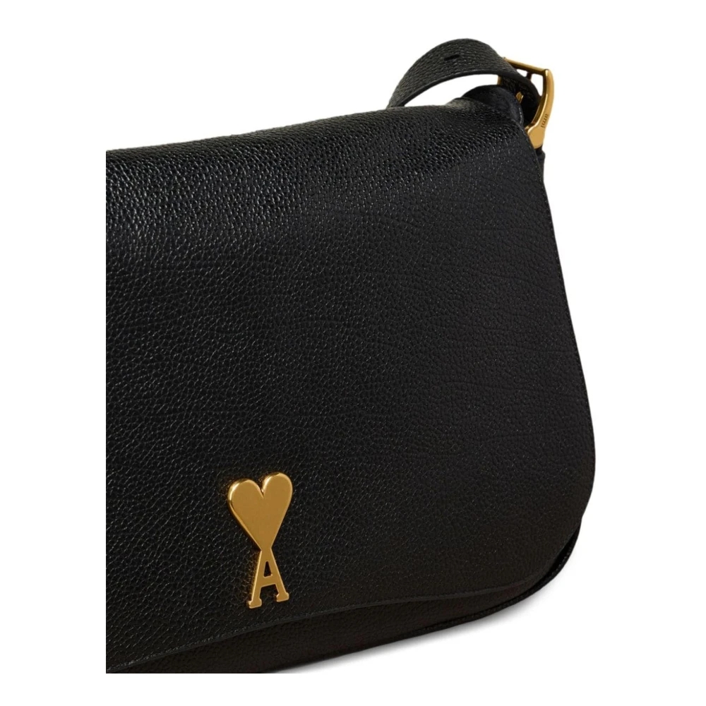 Ami Paris Zwarte leren Paname schoudertas Black Dames