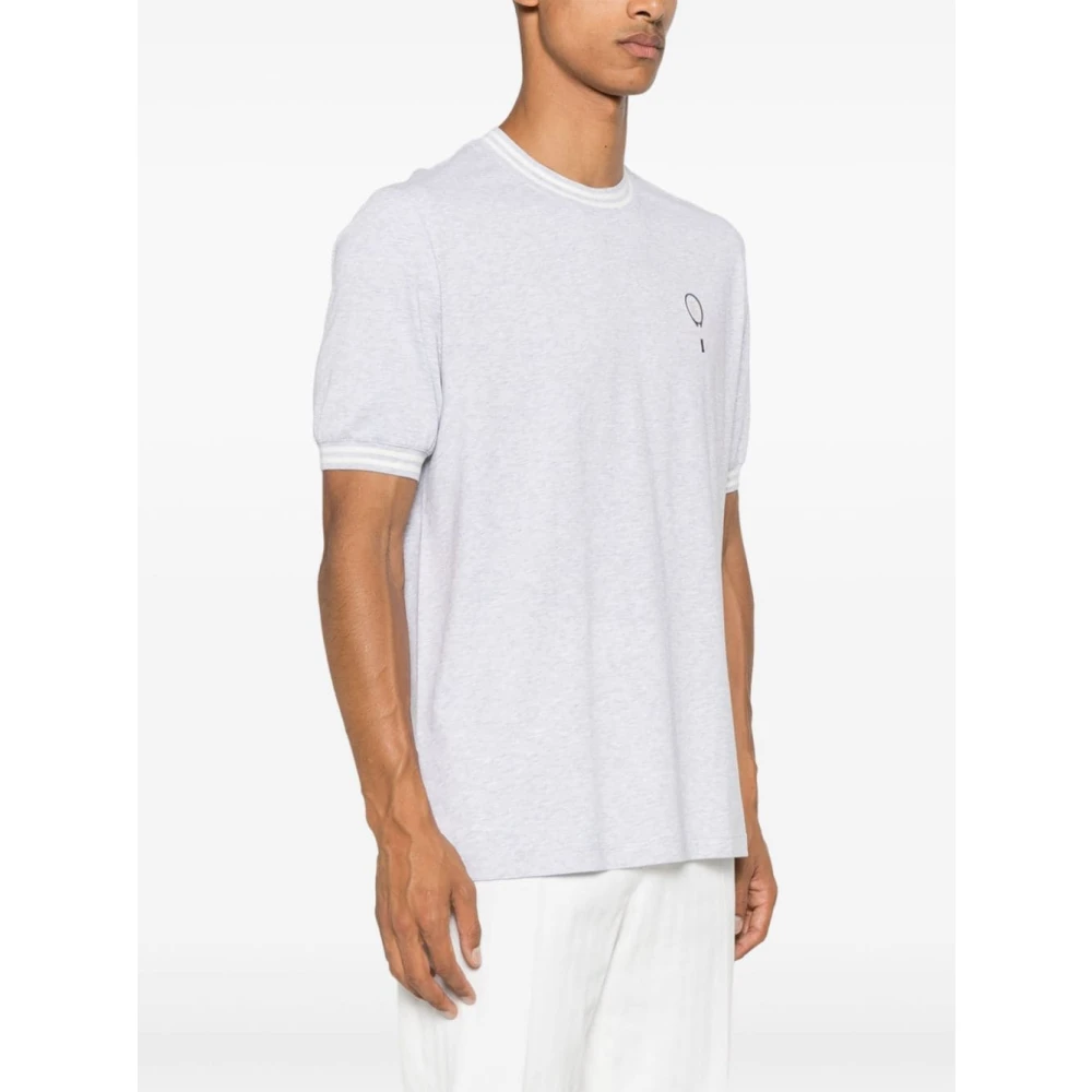 BRUNELLO CUCINELLI Grijze Tennis Logo Streep T-shirt Gray Heren