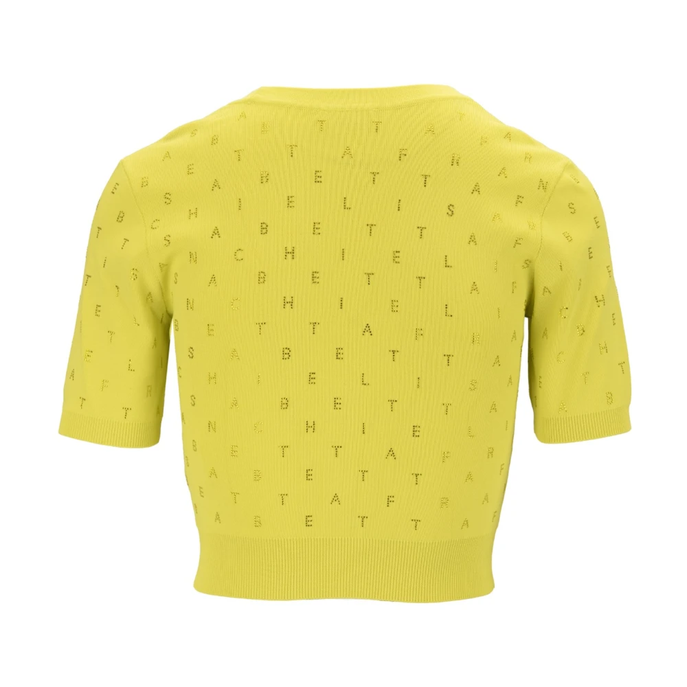 Elisabetta Franchi Kristalversierde V-hals Crop Top Yellow Dames