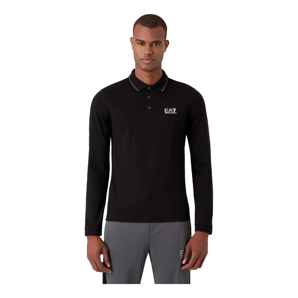 Emporio Armani EA7 Stretch Katoenen Polo met Lange Mouwen Black Heren