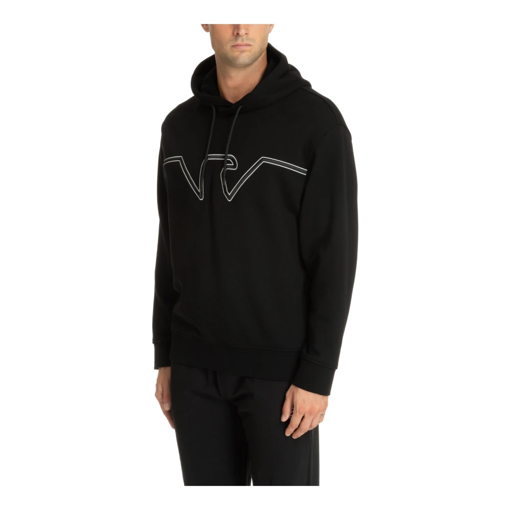 Emporio Armani Trekkoord Effen Logo Geborduurde Hoodie Black Heren