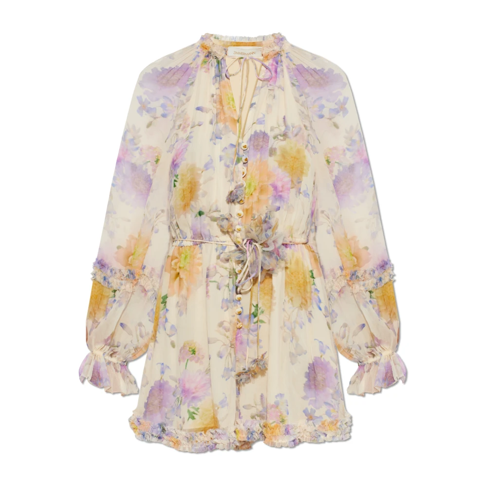Zimmermann Women's Beige Luna Ruffle Playsuit - Playsuits - M - Jumpsuits & Playsuits