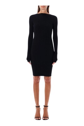 black-ribbed-knit-mini-dress