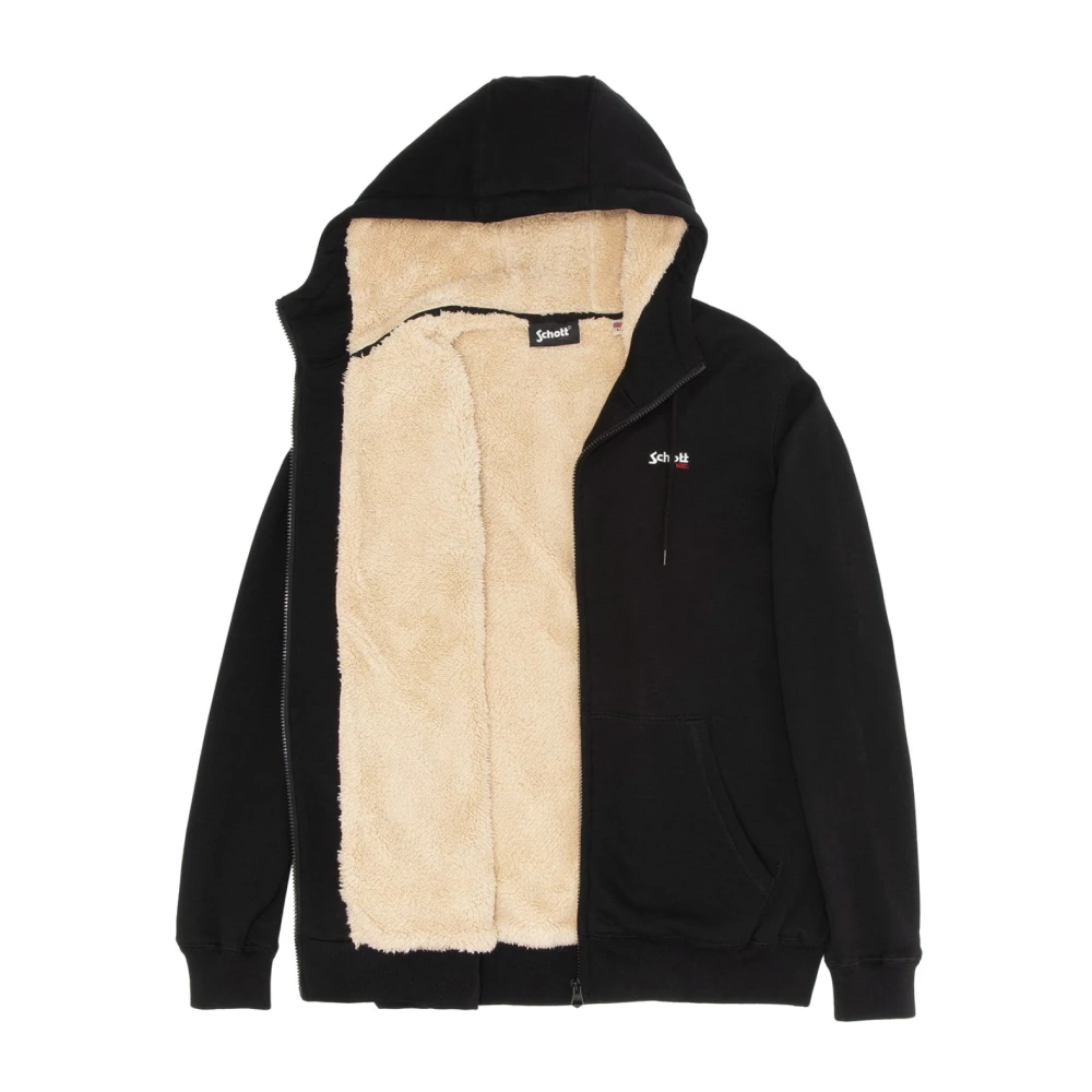 Schott NYC Zwarte hoodie met geborduurd logo Black Heren