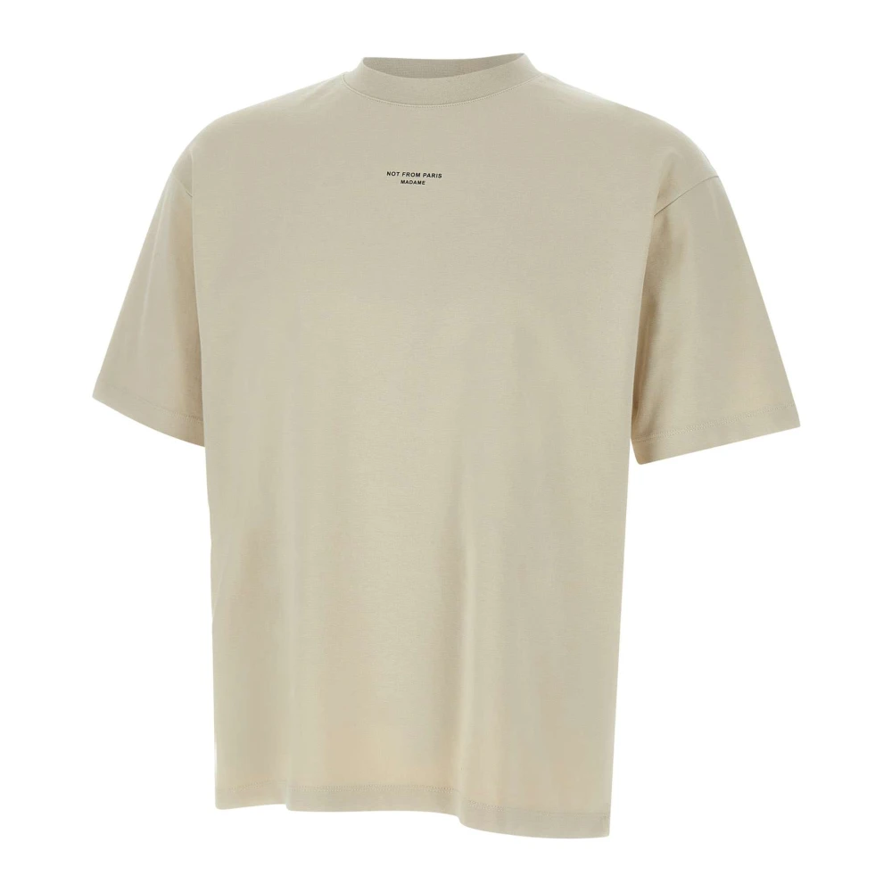 Drole de Monsieur Klassieke Slogan Katoenen T-shirt Zand Beige Heren