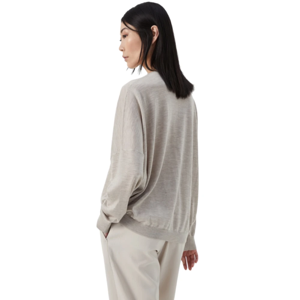BRUNELLO CUCINELLI Lichte Kasjmier Zijde V-Hals Trui met Precieuze Details Beige Dames