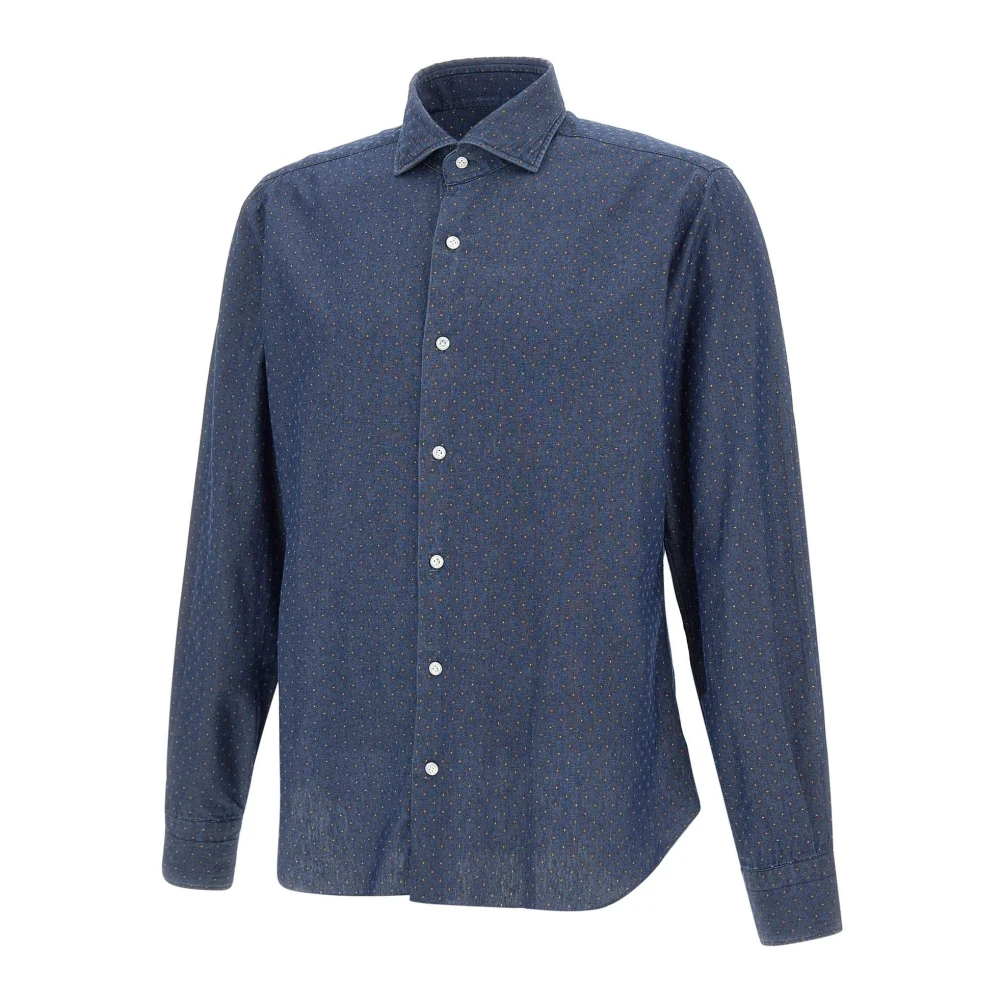 Barba Denimblauw Micro Dots Overhemd Blue Heren