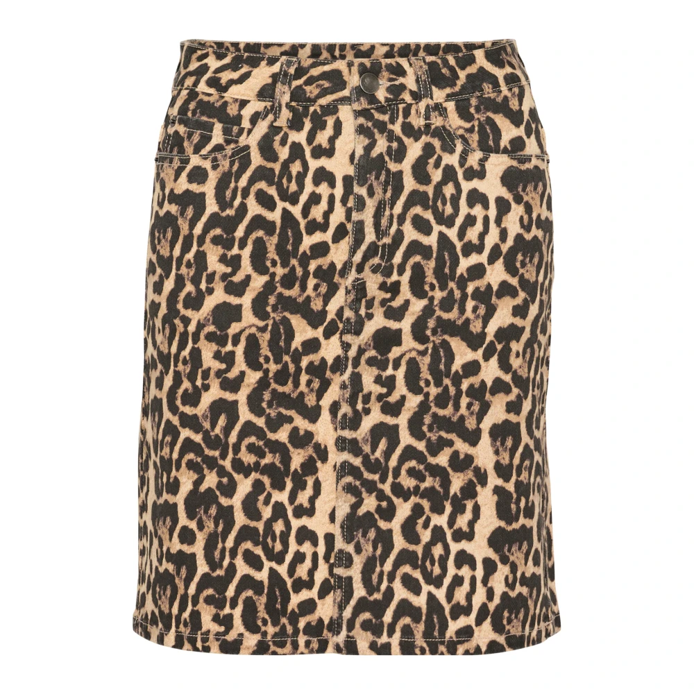 Kaffe Denim Rok met Luipaardprint Brown Dames