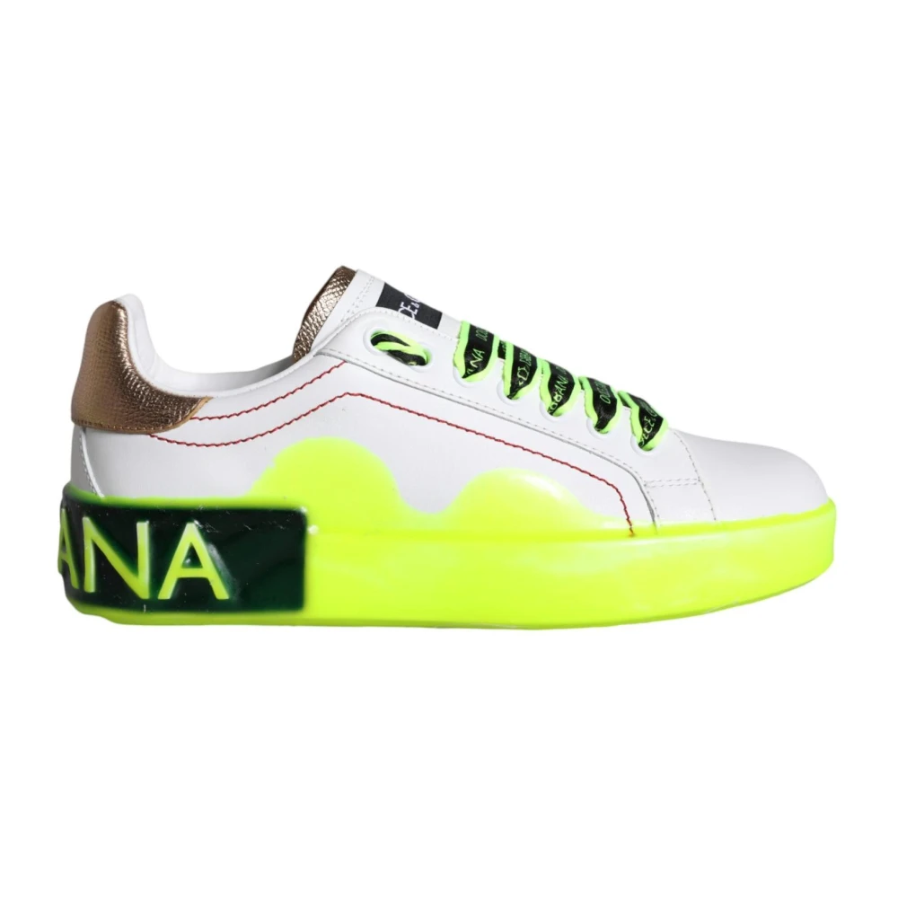Dolce & Gabbana Femme Blanc Chaussures, Taille: 35 Eu Baskets En Cuir Or Vert